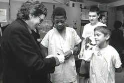 Dudley with children at Children's Hospital of Philadelphia
